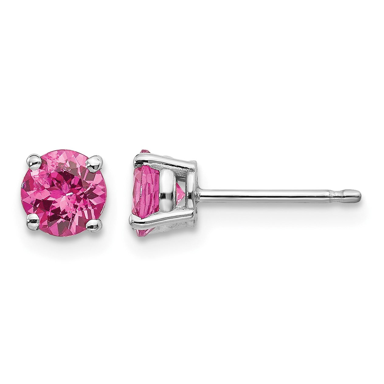 14k White Gold 5mm Round Pink Spinel Post Earrings