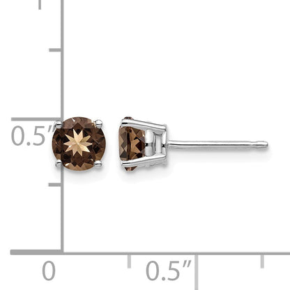 14k White Gold 5mm Round Smoky Quartz Post Earrings