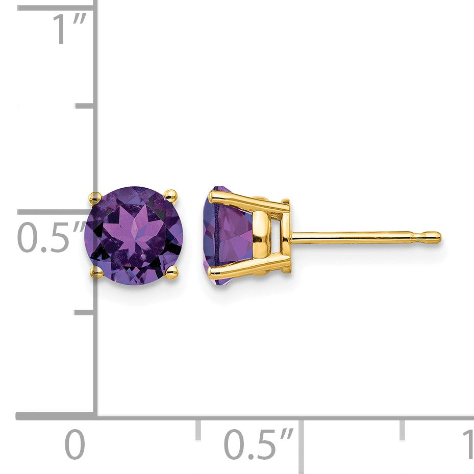 14k 6mm Round Amethyst Post Earrings