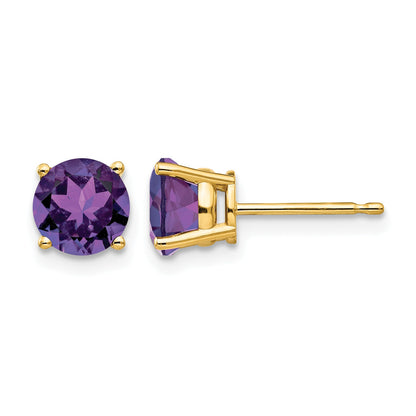 14k 6mm Round Amethyst Post Earrings