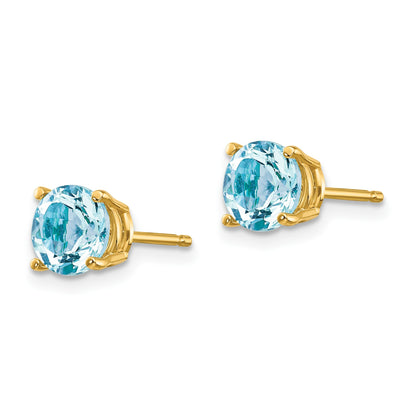 14k 6mm Round Aquamarine Post Earrings