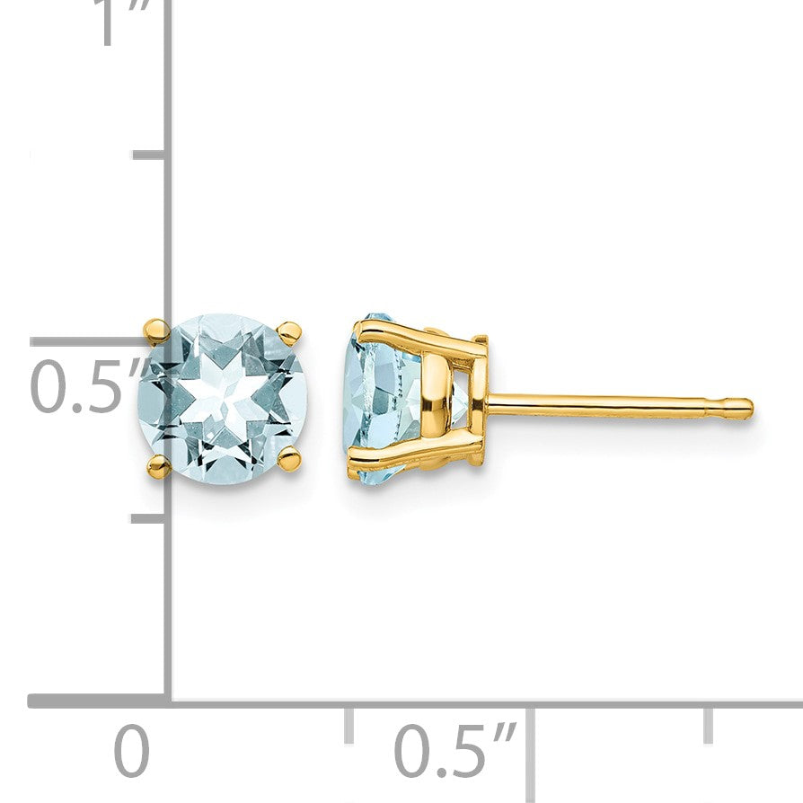 14k 6mm Round Aquamarine Post Earrings