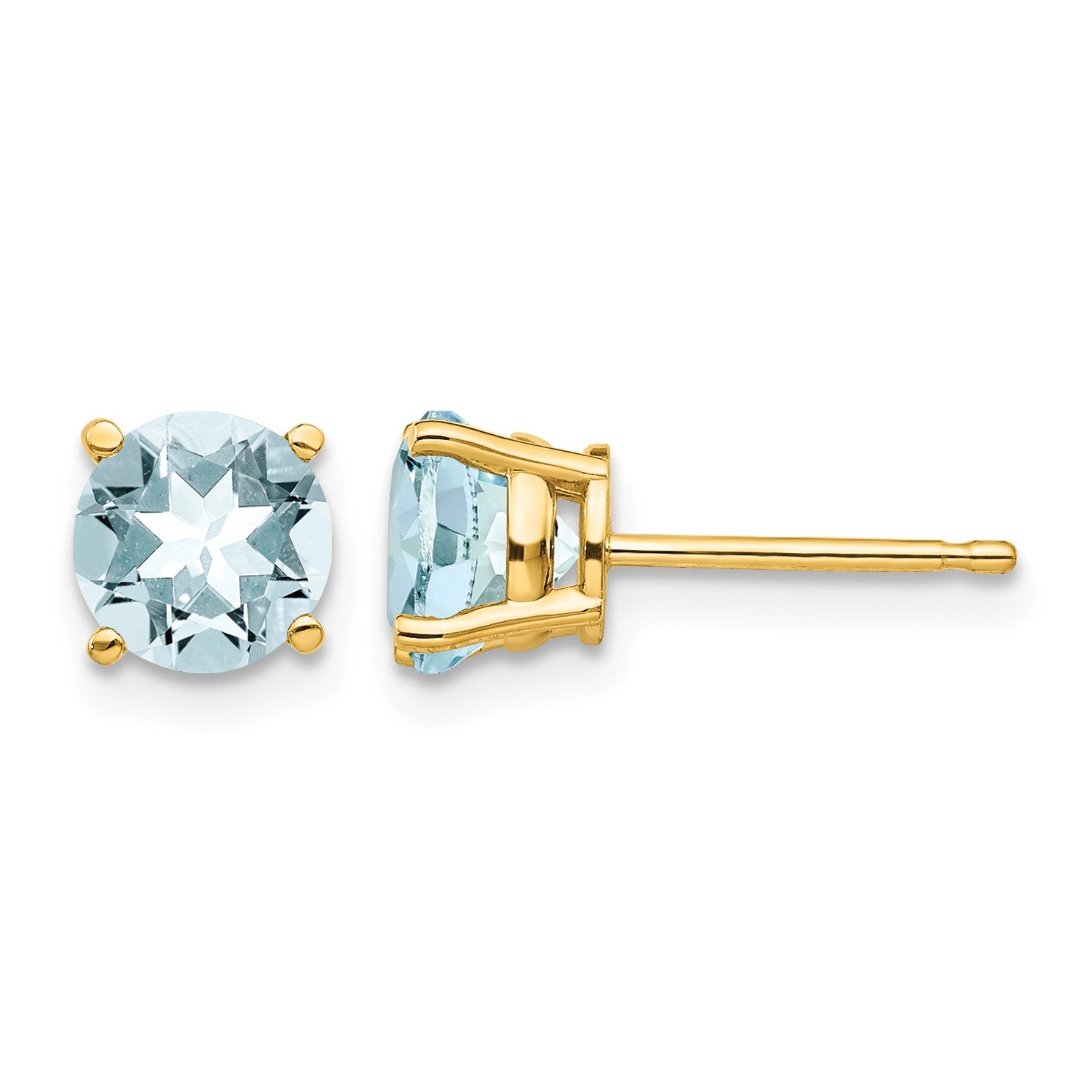 14k 6mm Round Aquamarine Post Earrings