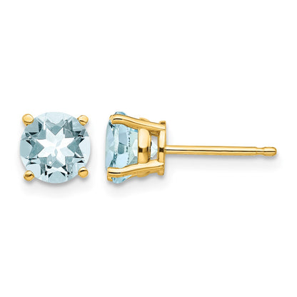 14k 6mm Round Aquamarine Post Earrings