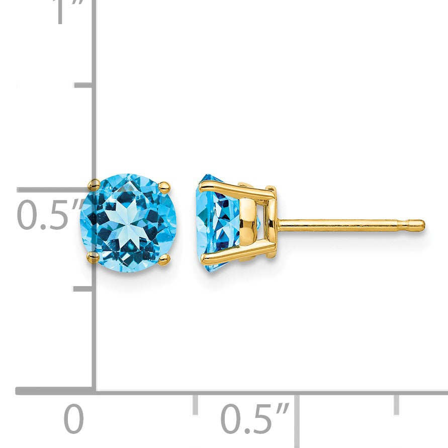 14k 6mm Round Blue Topaz Post Earrings