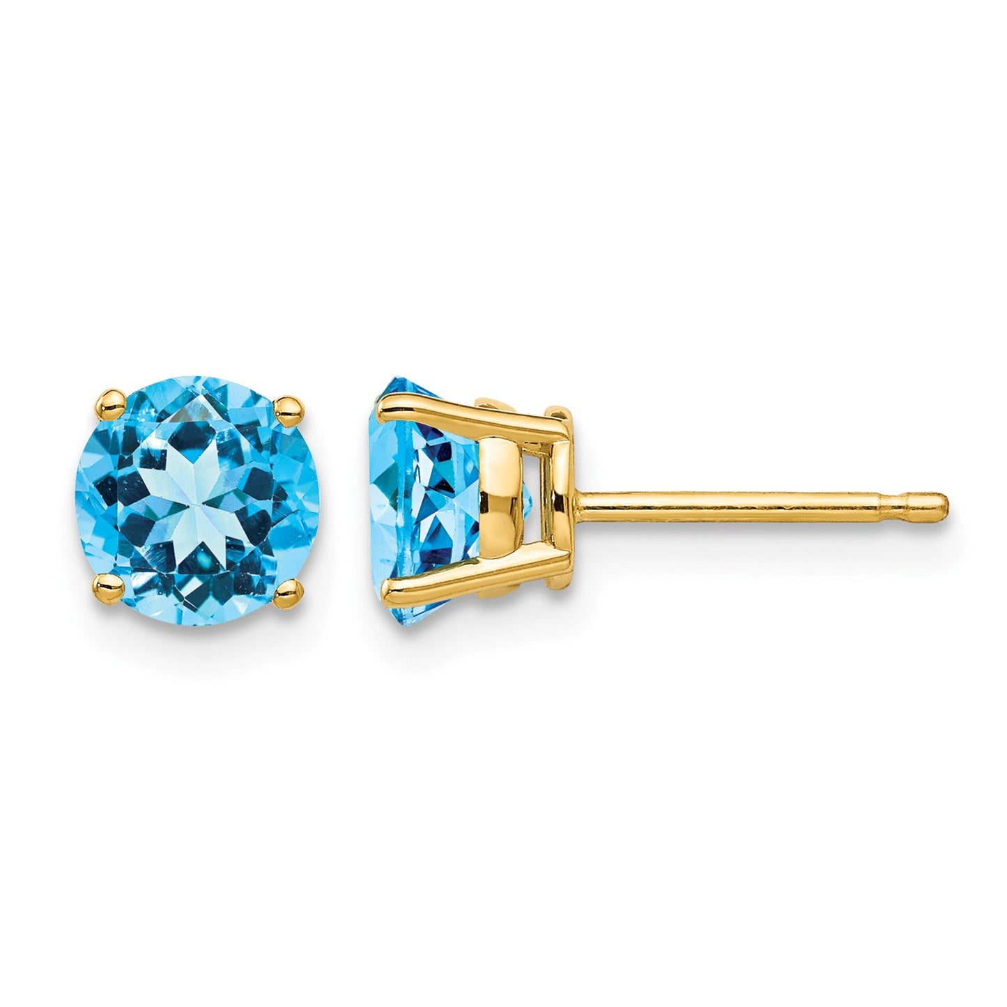 14k 6mm Round Blue Topaz Post Earrings