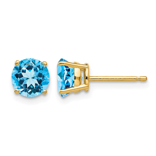 14k 6mm Round Blue Topaz Post Earrings