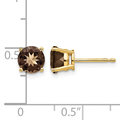 14k 6mm Round Smoky Quartz Post Earrings