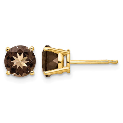 14k 6mm Round Smoky Quartz Post Earrings
