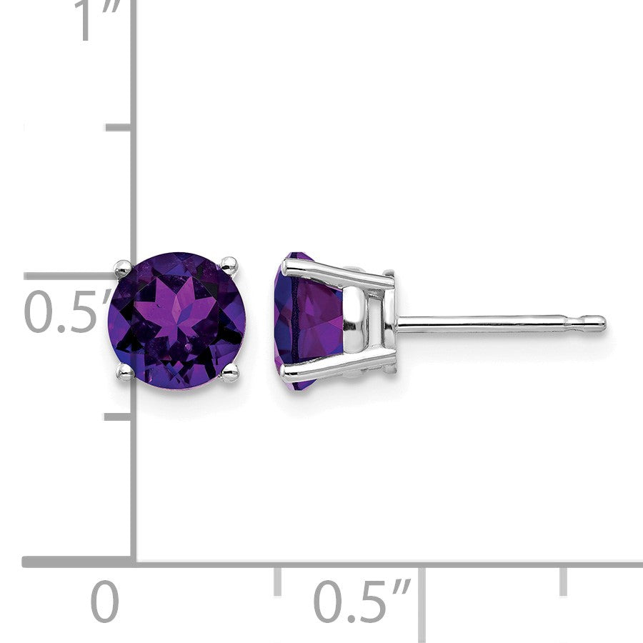 14k White Gold 6mm Round Amethyst Post Earrings