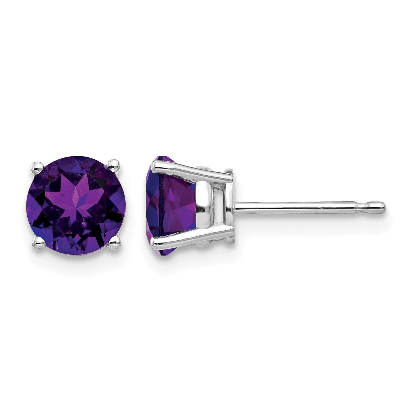 14k White Gold 6mm Round Amethyst Post Earrings