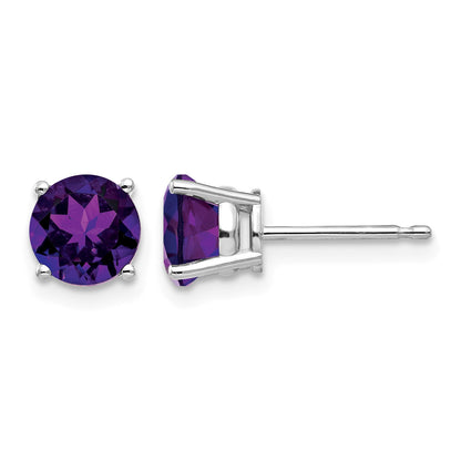 14k White Gold 6mm Round Amethyst Post Earrings