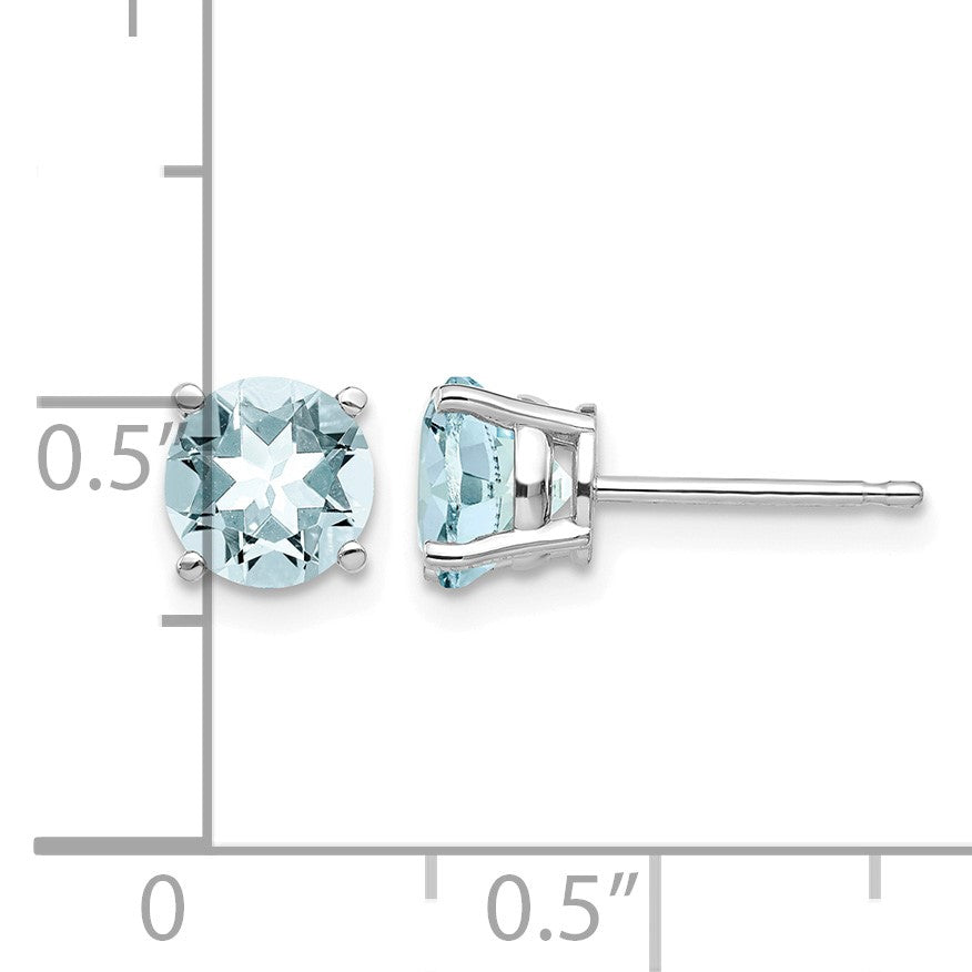 14k White Gold 6mm Round Aquamarine Post Earrings