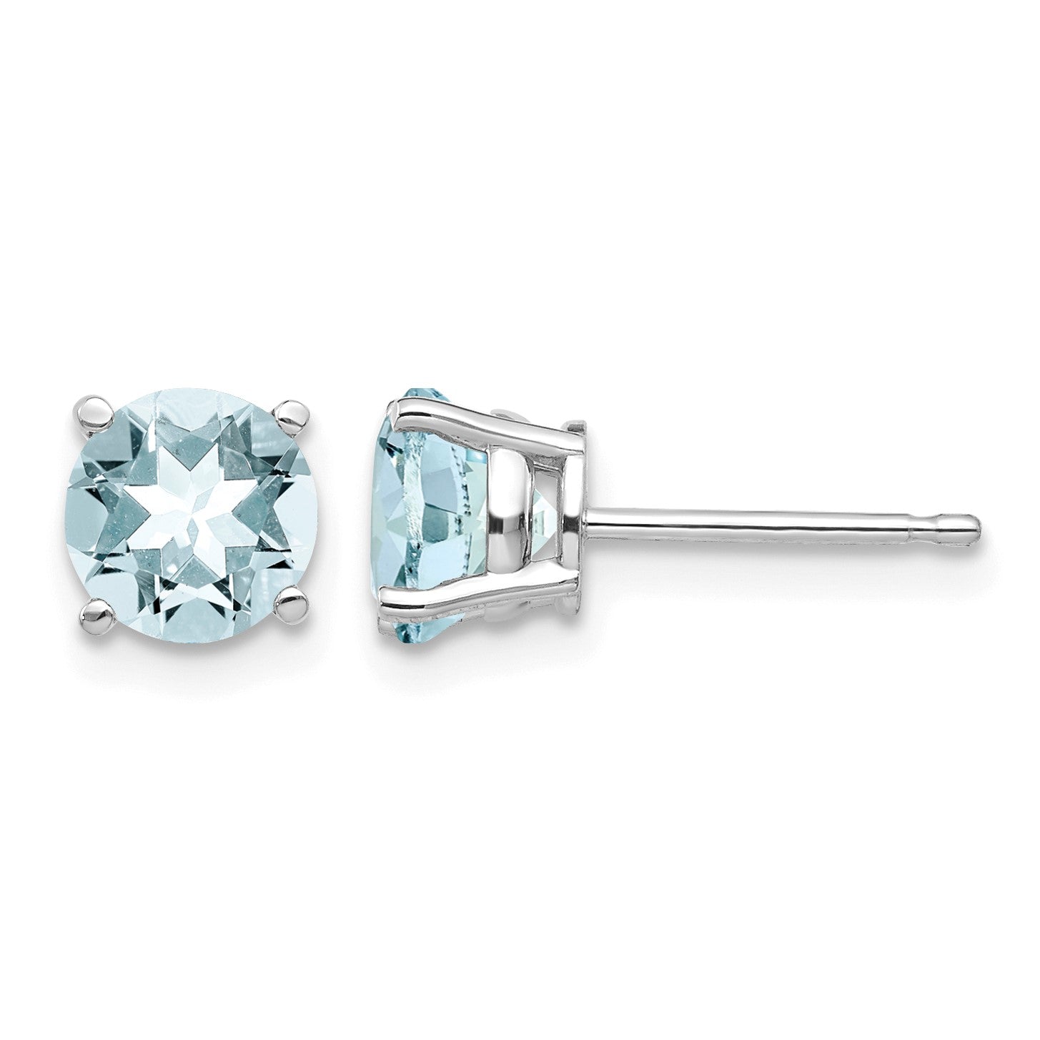 14k White Gold 6mm Round Aquamarine Post Earrings