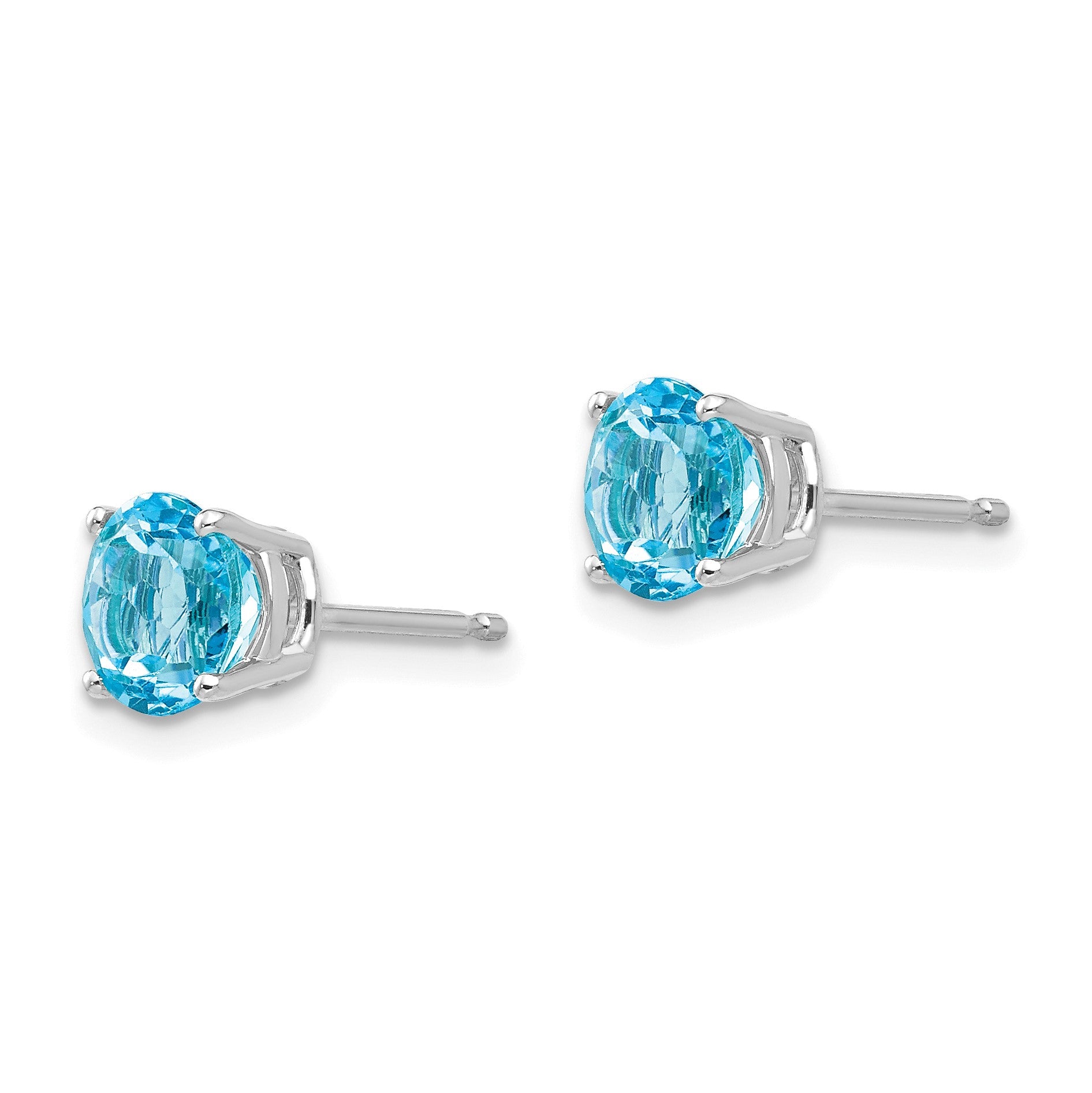 14k White Gold 6mm Round Blue Topaz Post Earrings