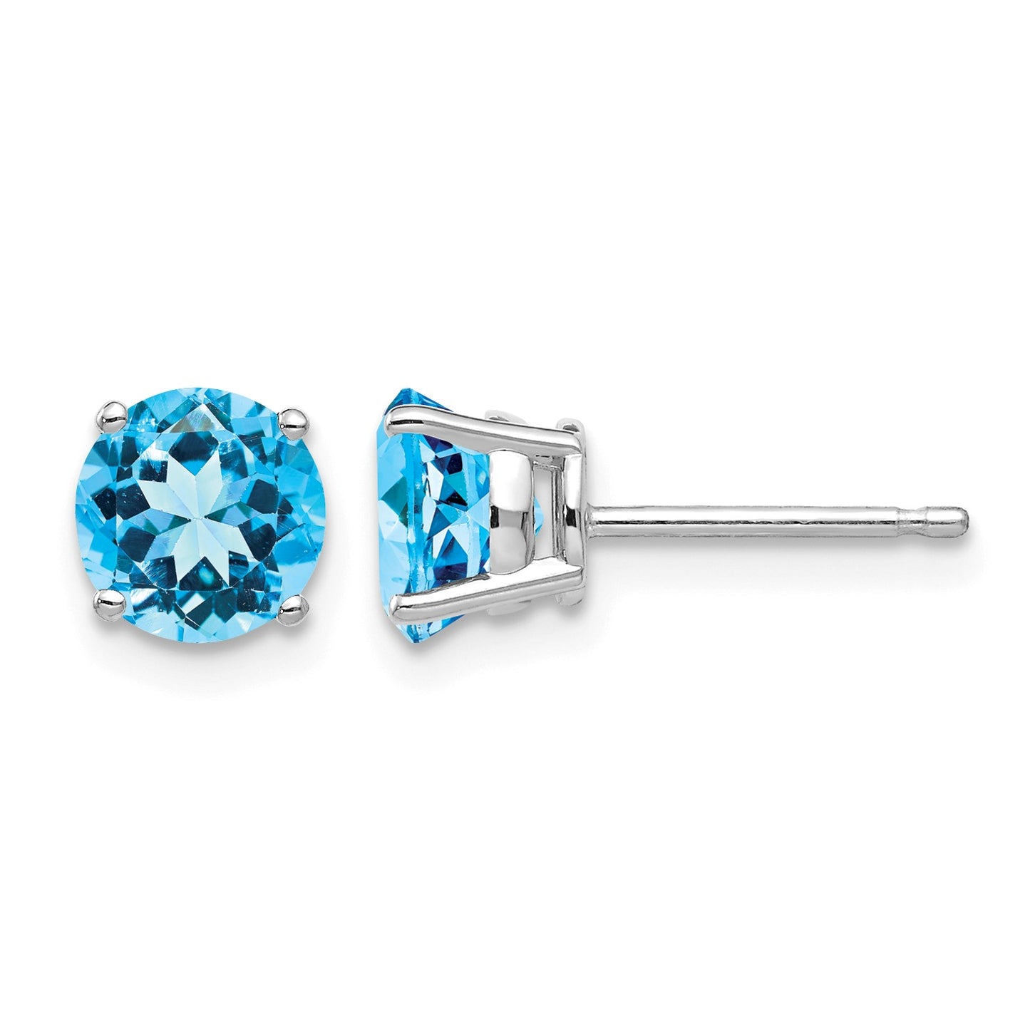 14k White Gold 6mm Round Blue Topaz Post Earrings