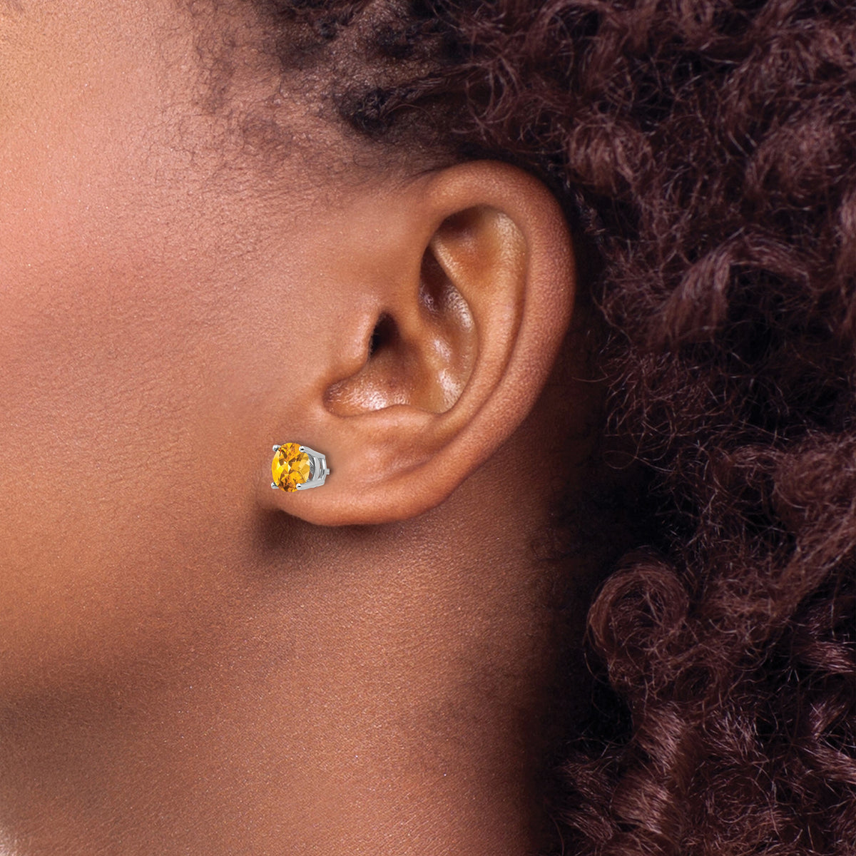 14k White Gold 6mm Round Citrine Post Earrings