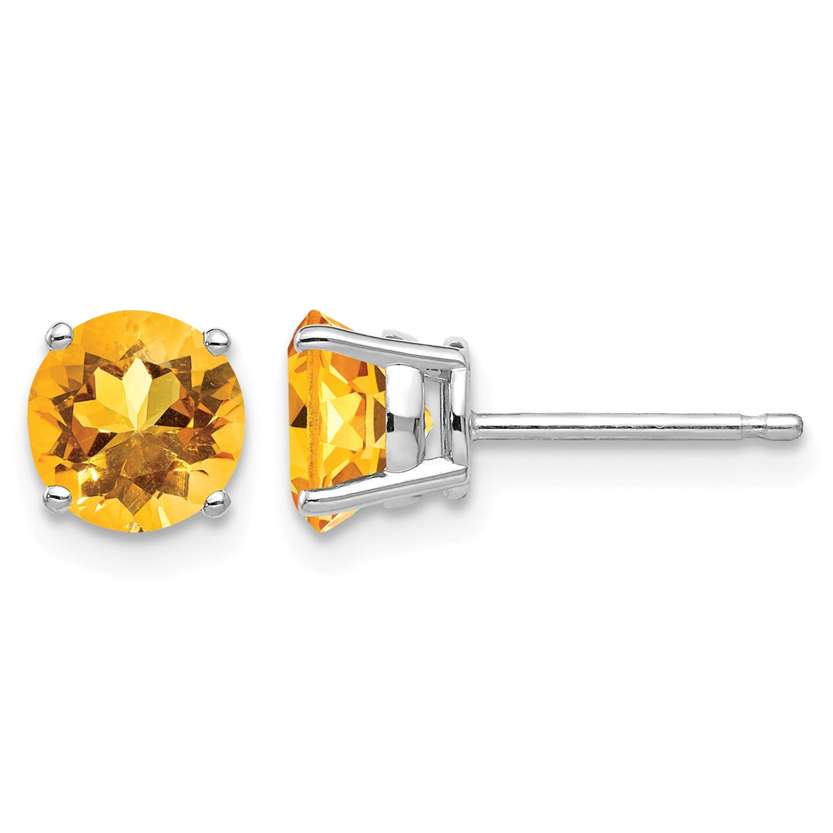 14k White Gold 6mm Round Citrine Post Earrings