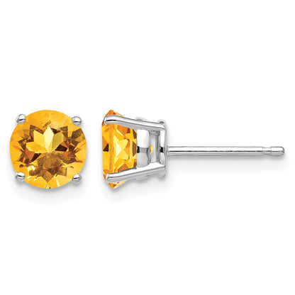 14k White Gold 6mm Round Citrine Post Earrings