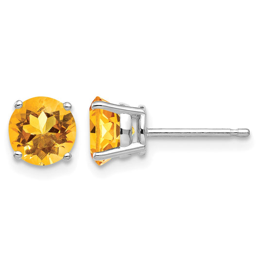 14k White Gold 6mm Round Citrine Post Earrings