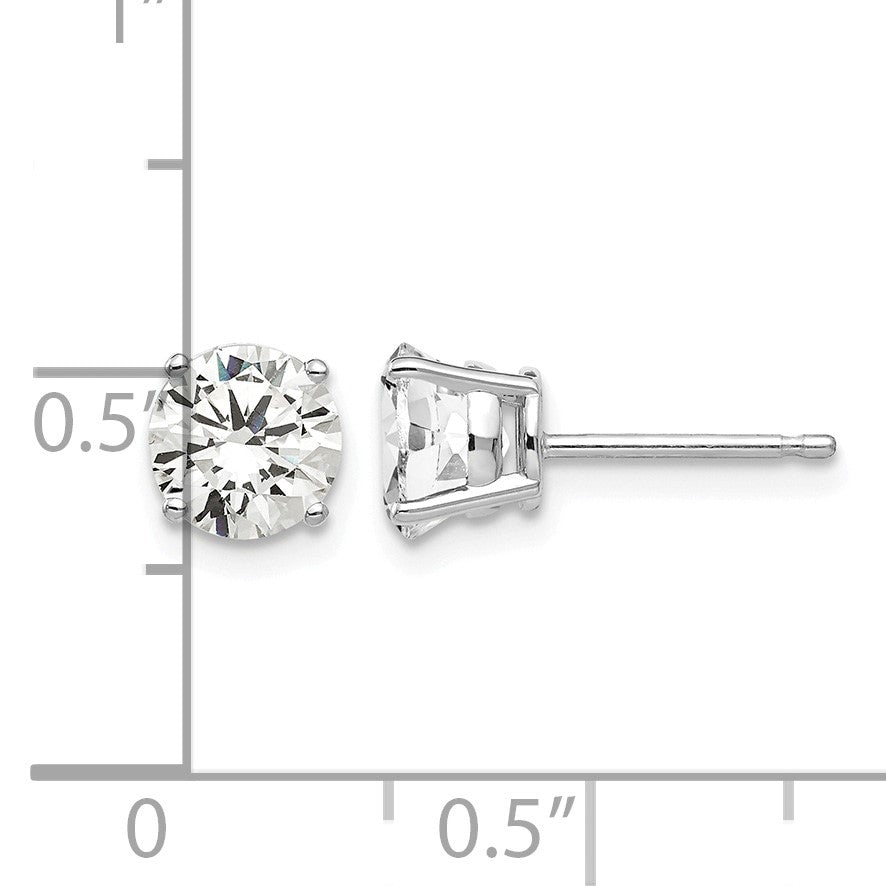 14k White Gold 6mm Round Cubic Zirconia Post Earrings