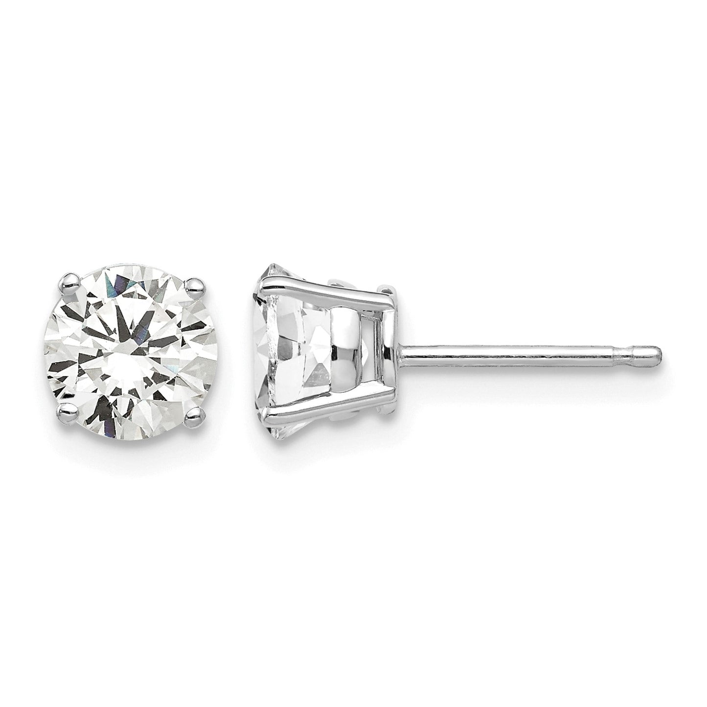 14k White Gold 6mm Round Cubic Zirconia Post Earrings