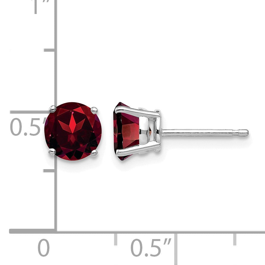 14k White Gold 6mm Round Garnet Post Earrings