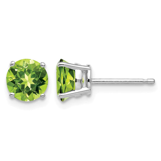 14k White Gold 6mm Round Peridot Post Earrings