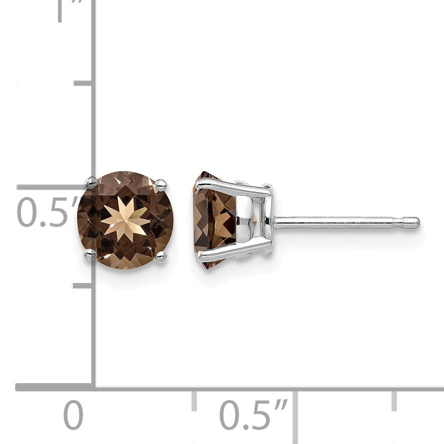 14k White Gold 6mm Round Smoky Quartz Post Earrings