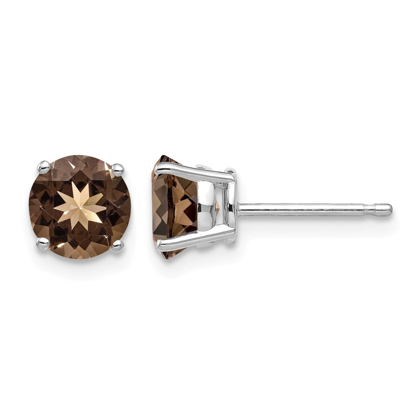 14k White Gold 6mm Round Smoky Quartz Post Earrings