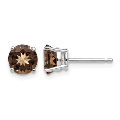 14k White Gold 6mm Round Smoky Quartz Post Earrings