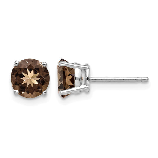14k White Gold 6mm Round Smoky Quartz Post Earrings