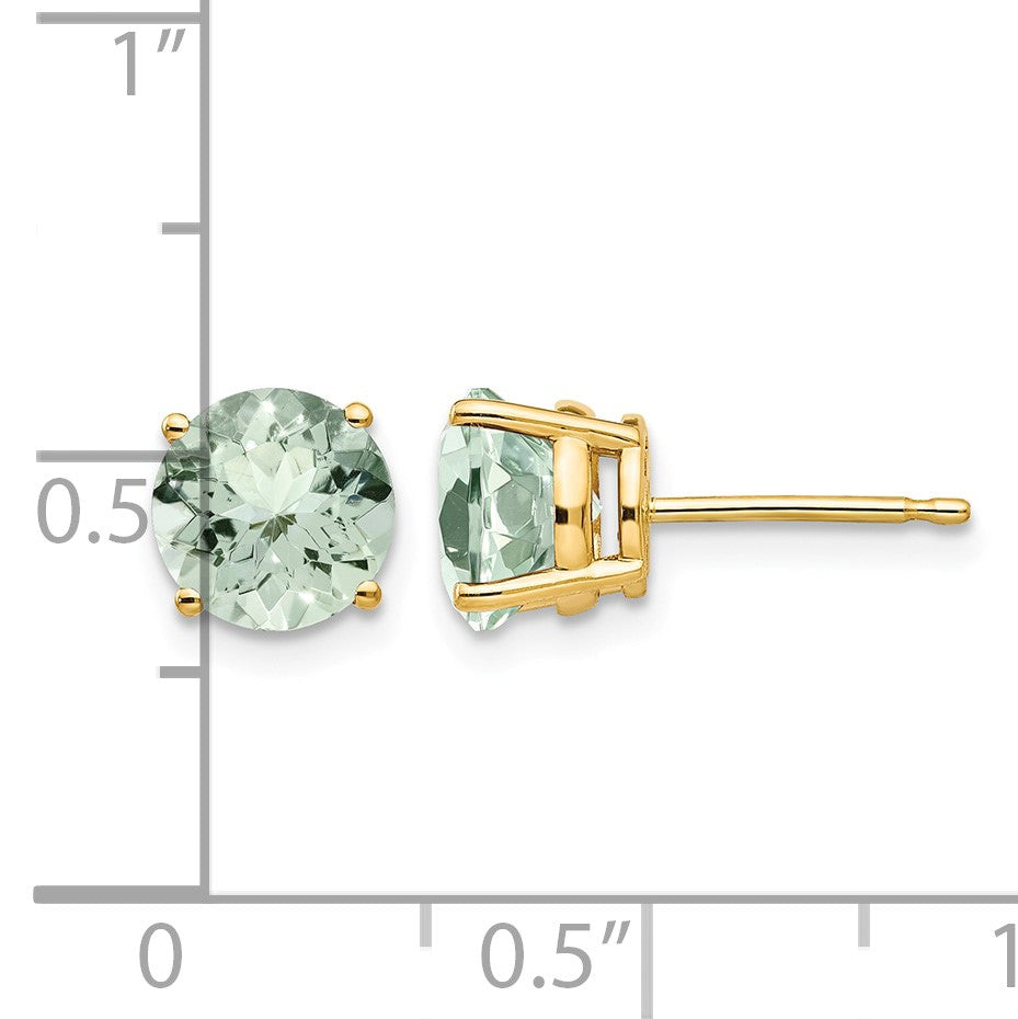 14k 7mm Round Green Quartz Post Earrings
