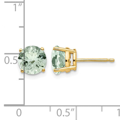 14k 7mm Round Green Quartz Post Earrings