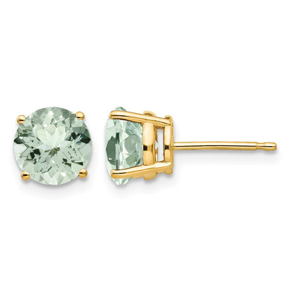 14k 7mm Round Green Quartz Post Earrings