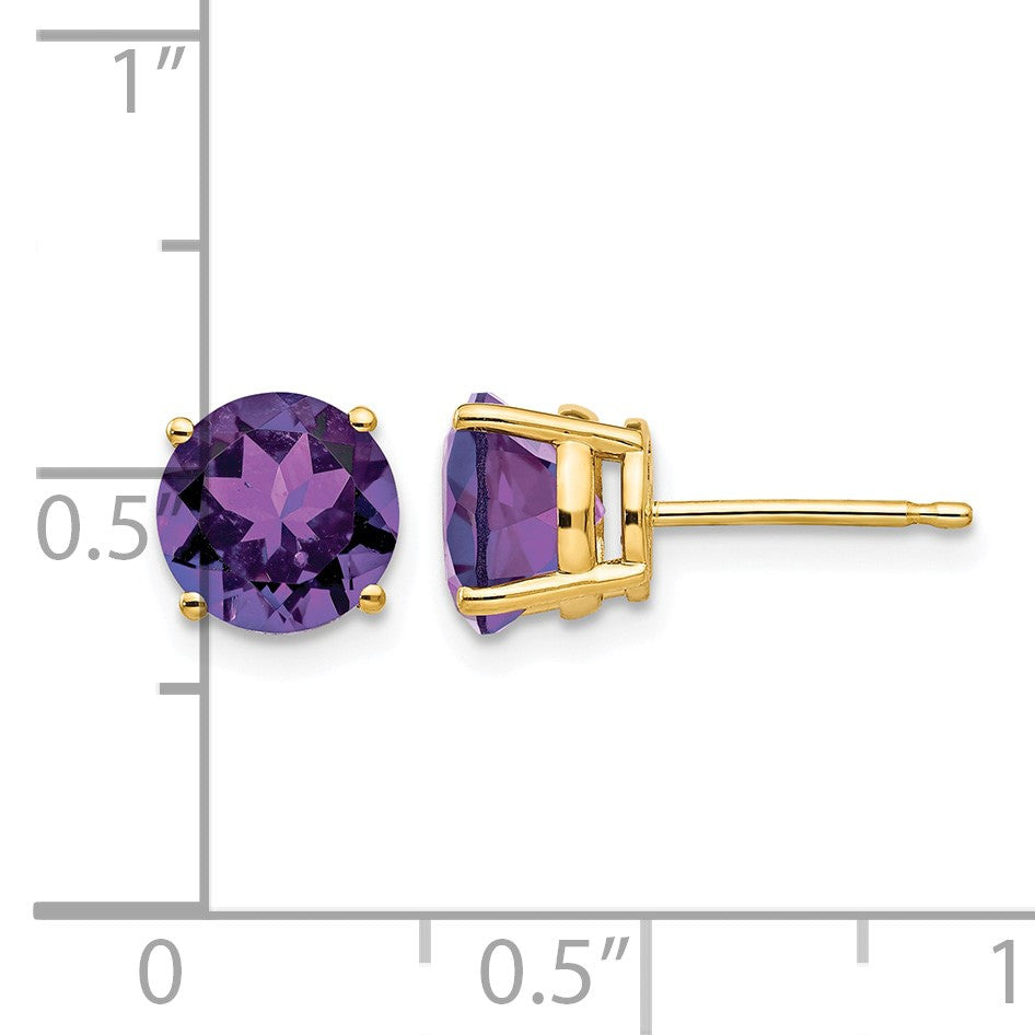 14k 7mm Round Amethyst Post Earrings