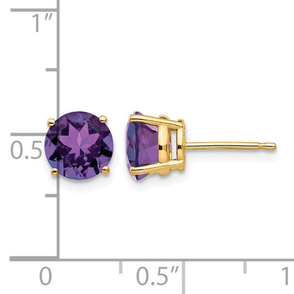 14k 7mm Round Amethyst Post Earrings