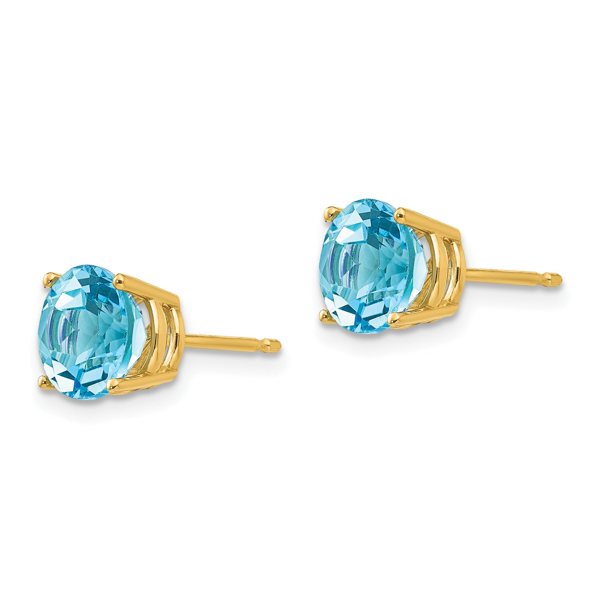 14k 7mm Round Blue Topaz Post Earrings