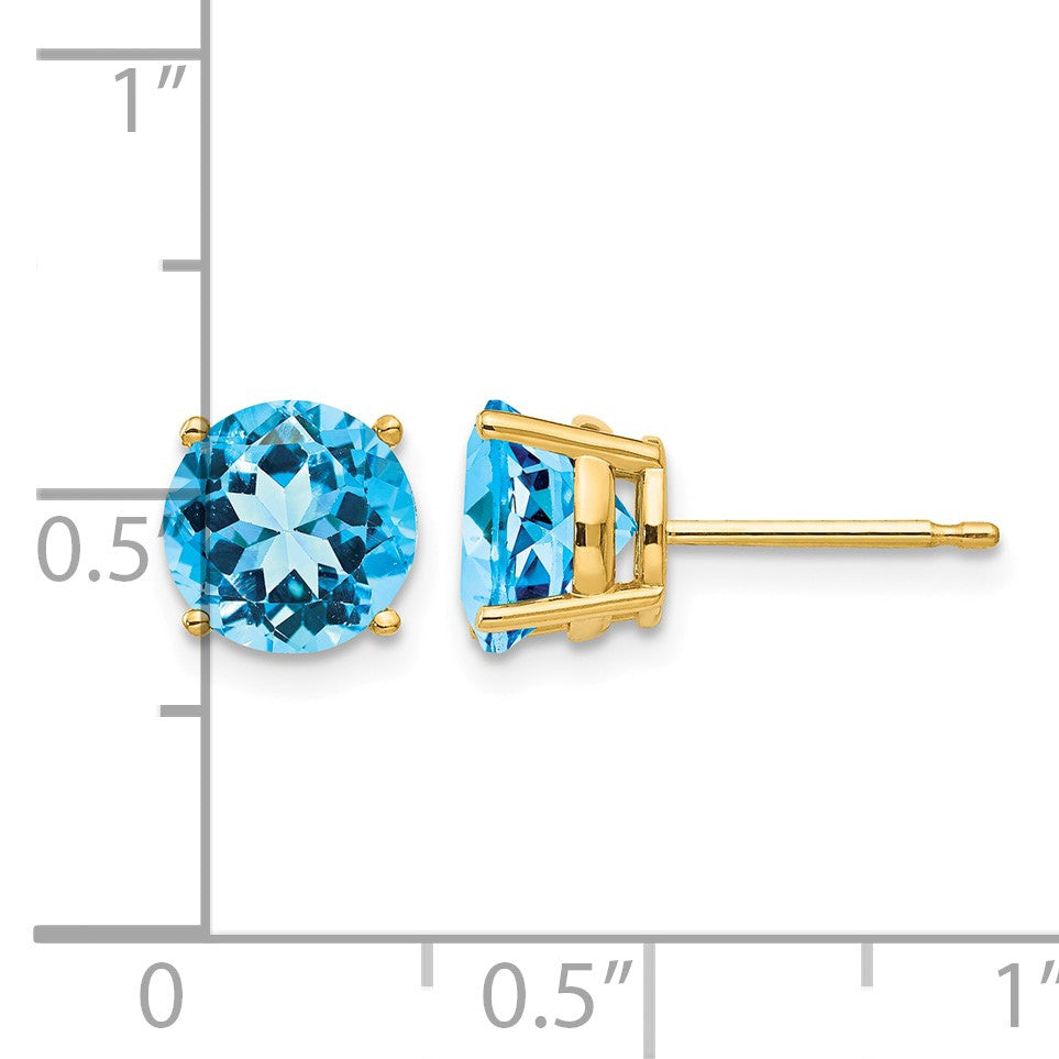 14k 7mm Round Blue Topaz Post Earrings