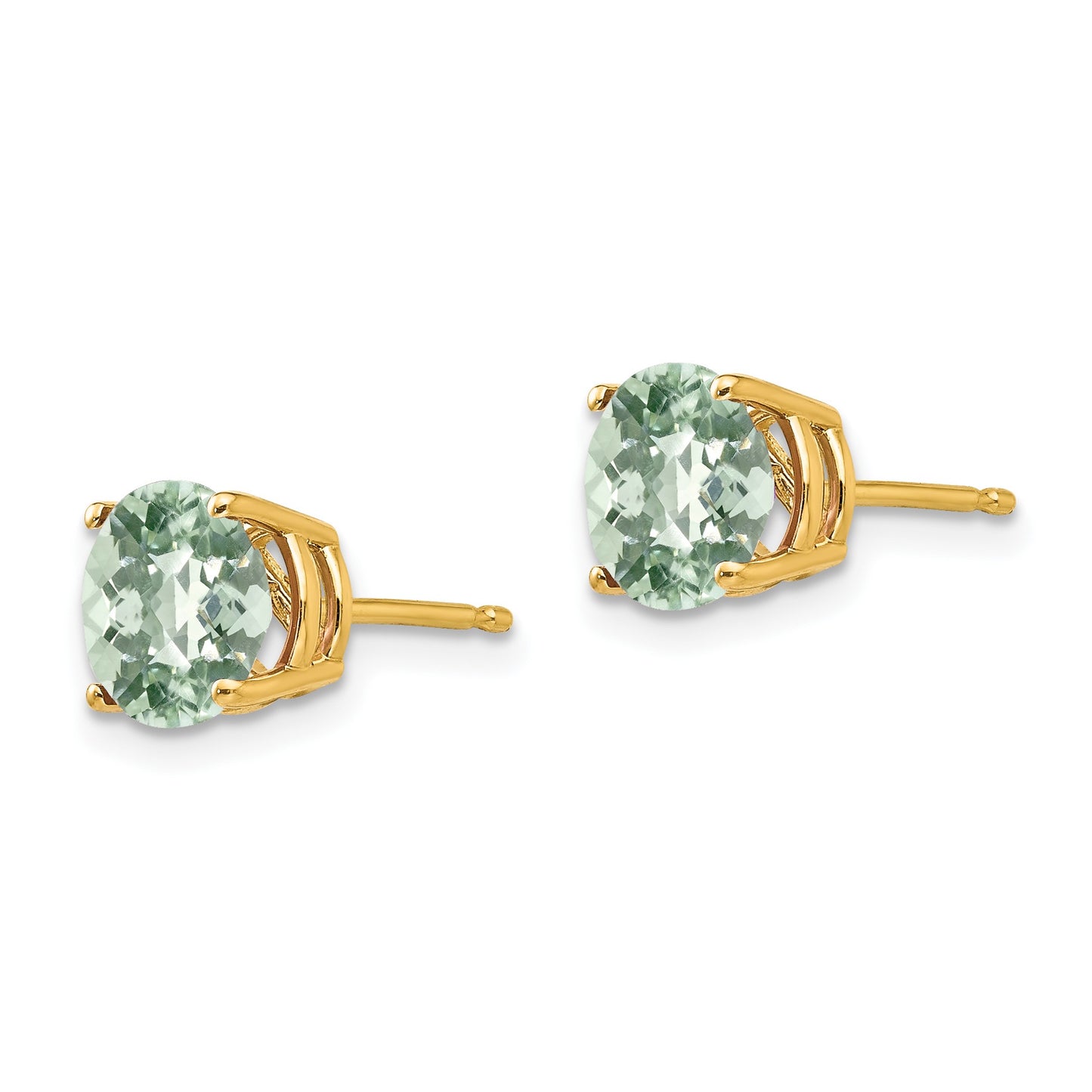 14k 7mm Round Checker-Cut Green Quartz Post Earrings