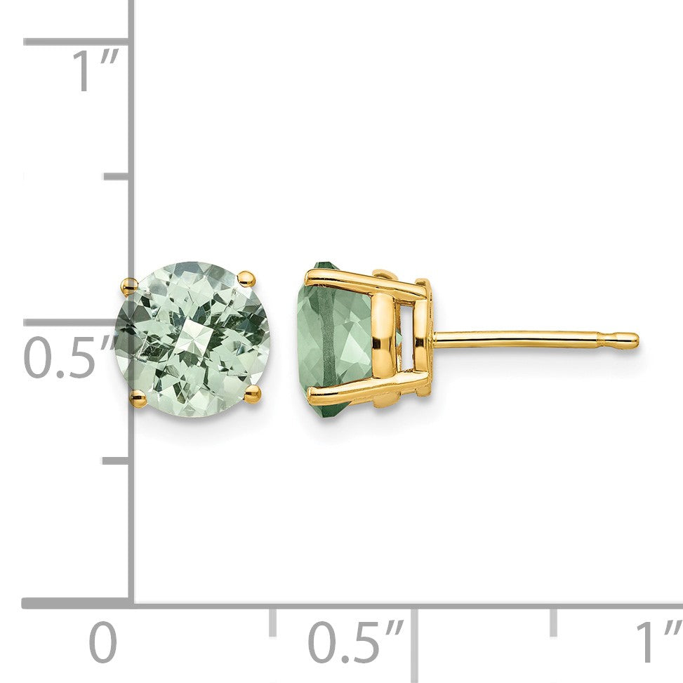 14k 7mm Round Checker-Cut Green Quartz Post Earrings