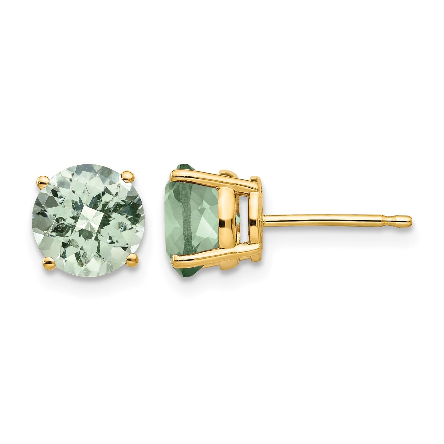 14k 7mm Round Checker-Cut Green Quartz Post Earrings