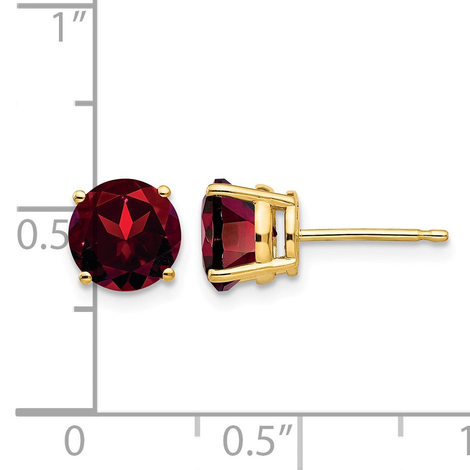 14k 7mm Round Garnet Post Earrings