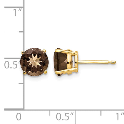 14k 7mm Round Smoky Quartz Post Earrings