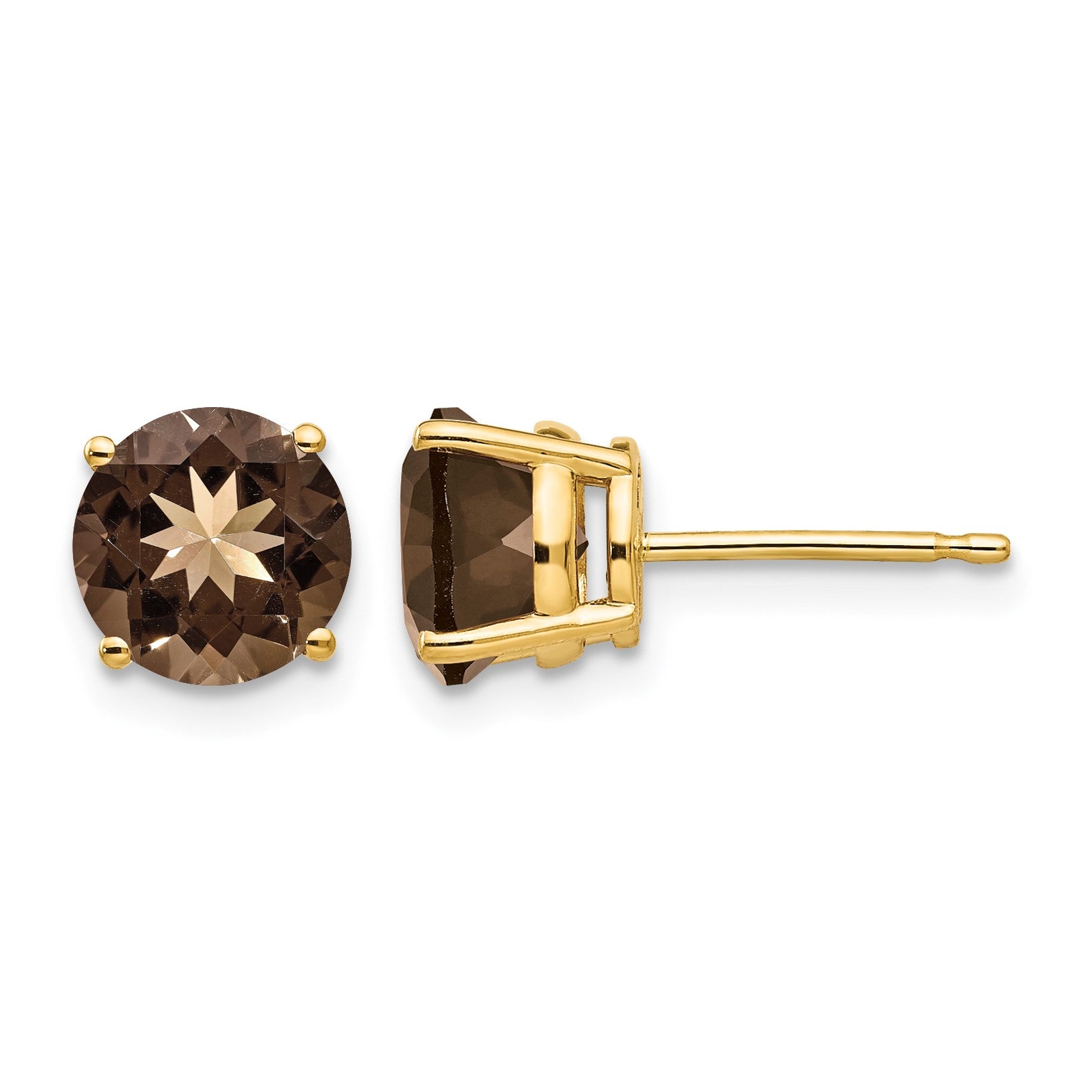 14k 7mm Round Smoky Quartz Post Earrings