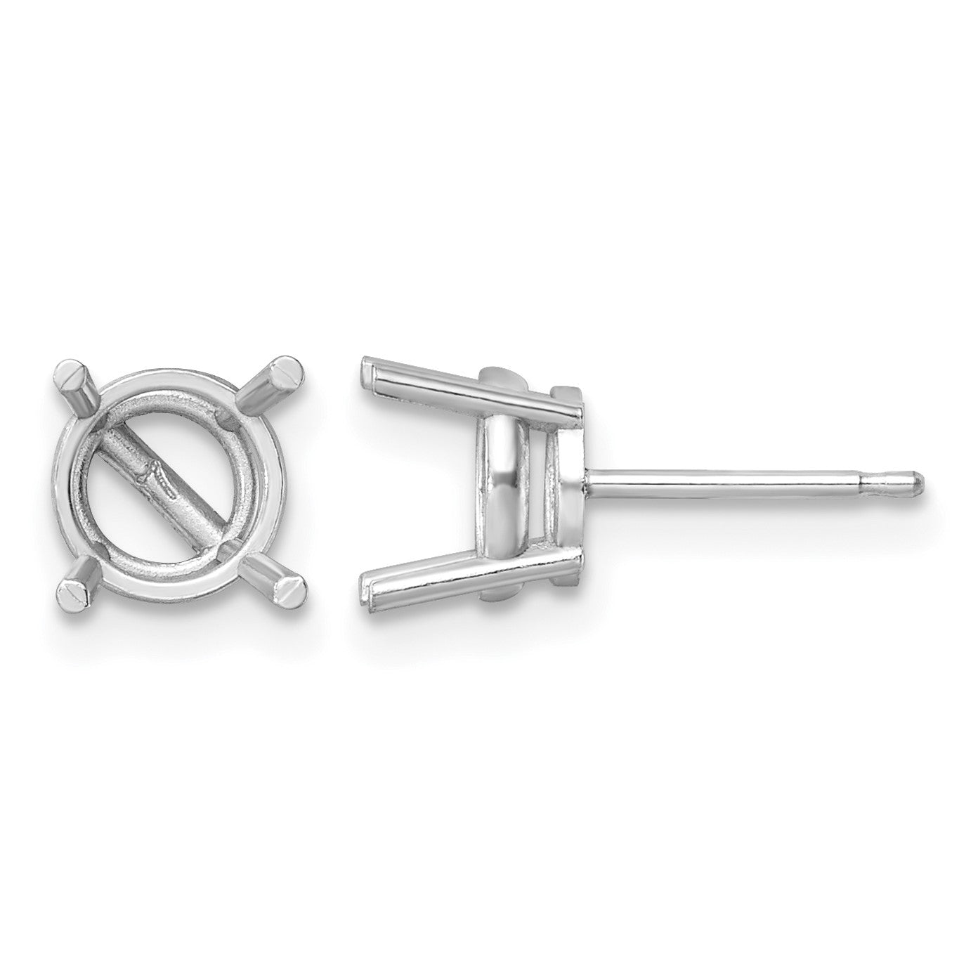 14k White Gold 7mm Round Post Earring Mountings