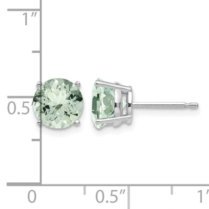 14k White Gold 7mm Round Green Quartz Post Earrings