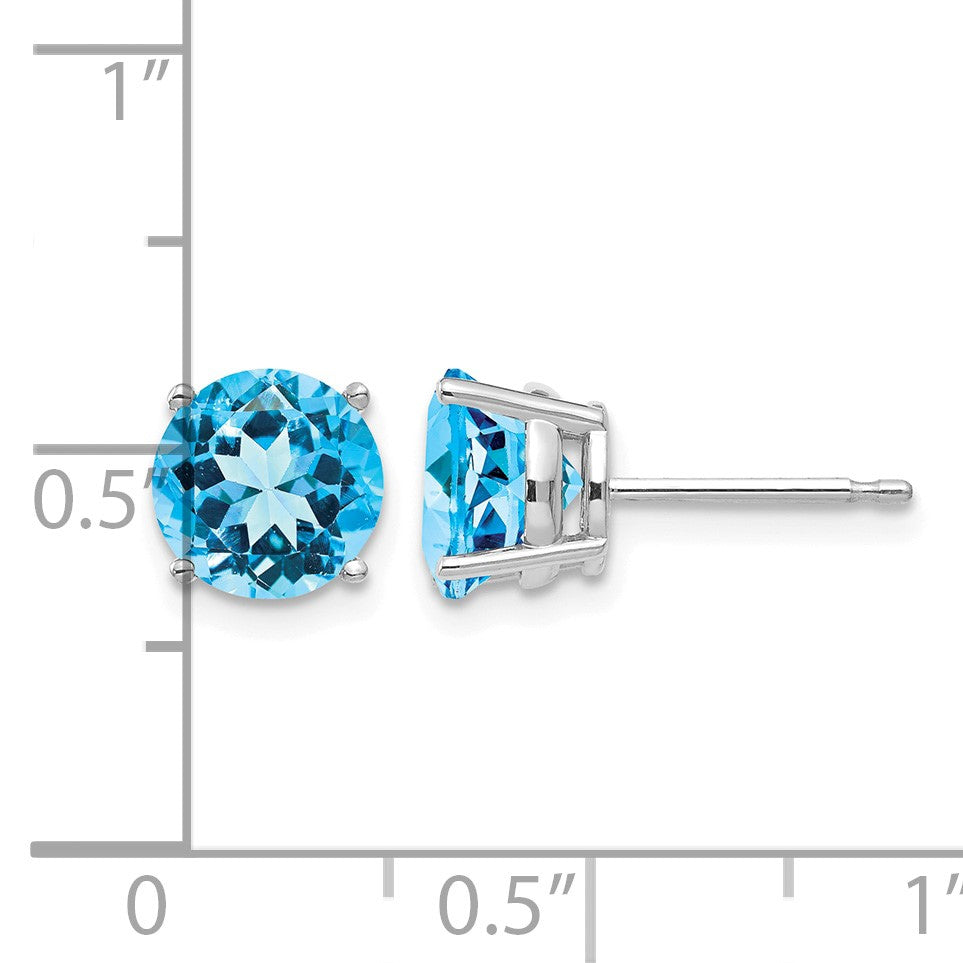 14k White Gold 7mm Round Blue Topaz Post Earrings