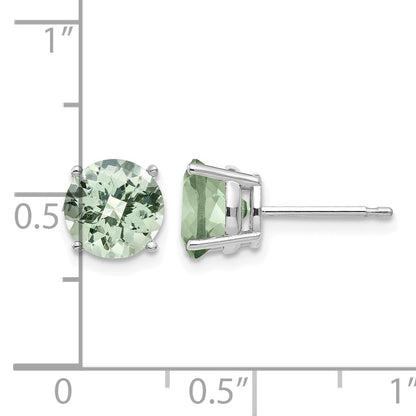 14k White Gold 7mm Round Checker-Cut Green Quartz Post Earrings