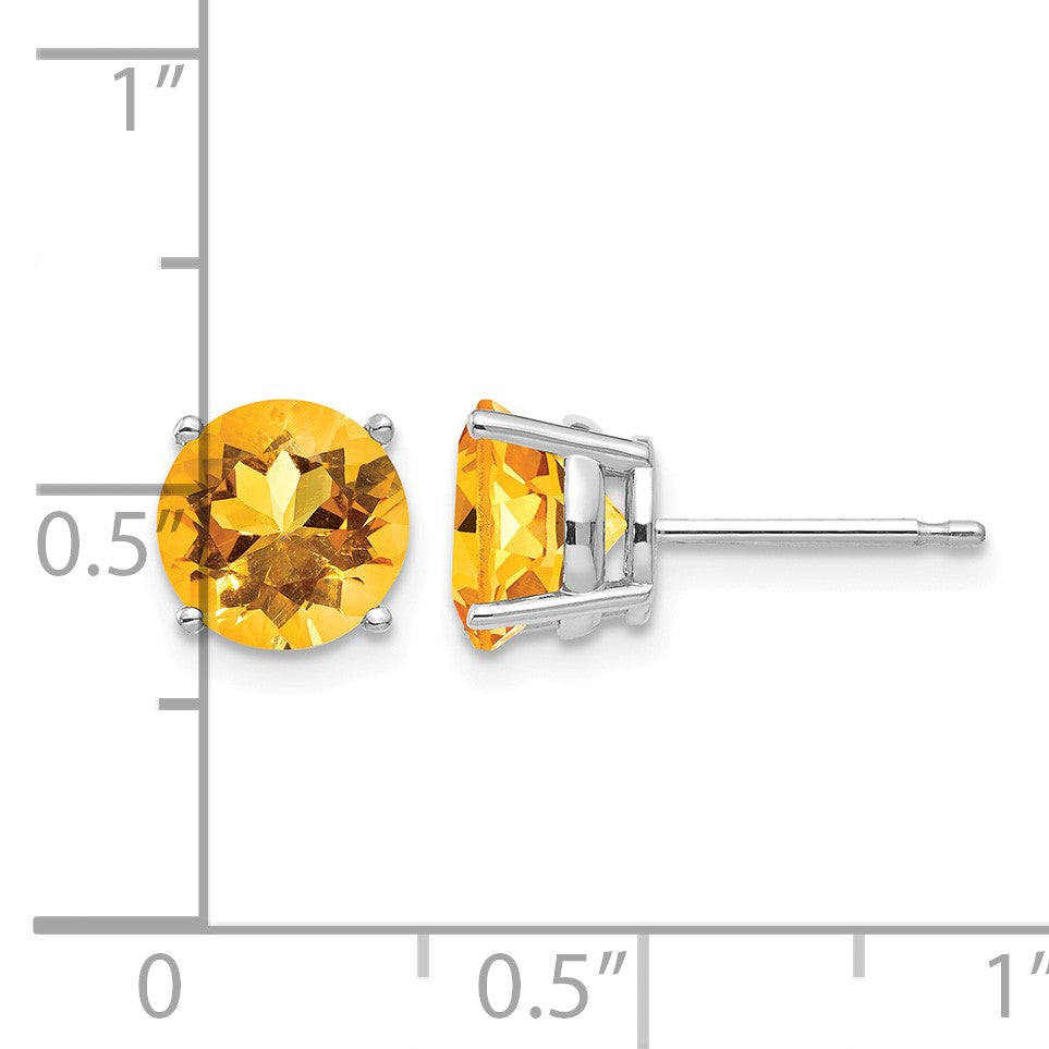 14k White Gold 7mm Round Citrine Post Earrings